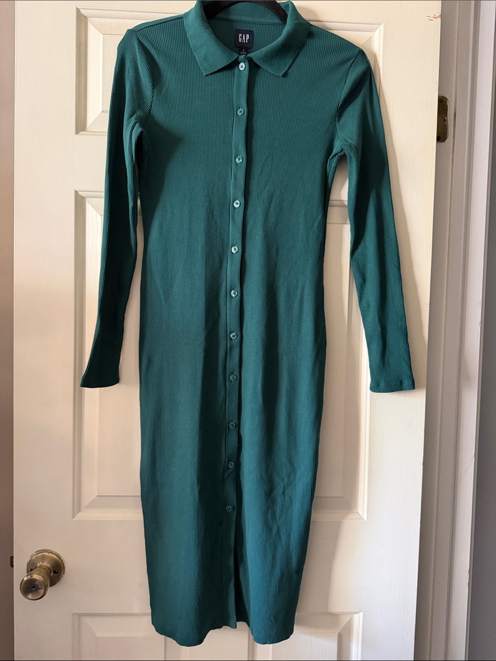 GAP Teal Button-Front Long Sleeve Dress